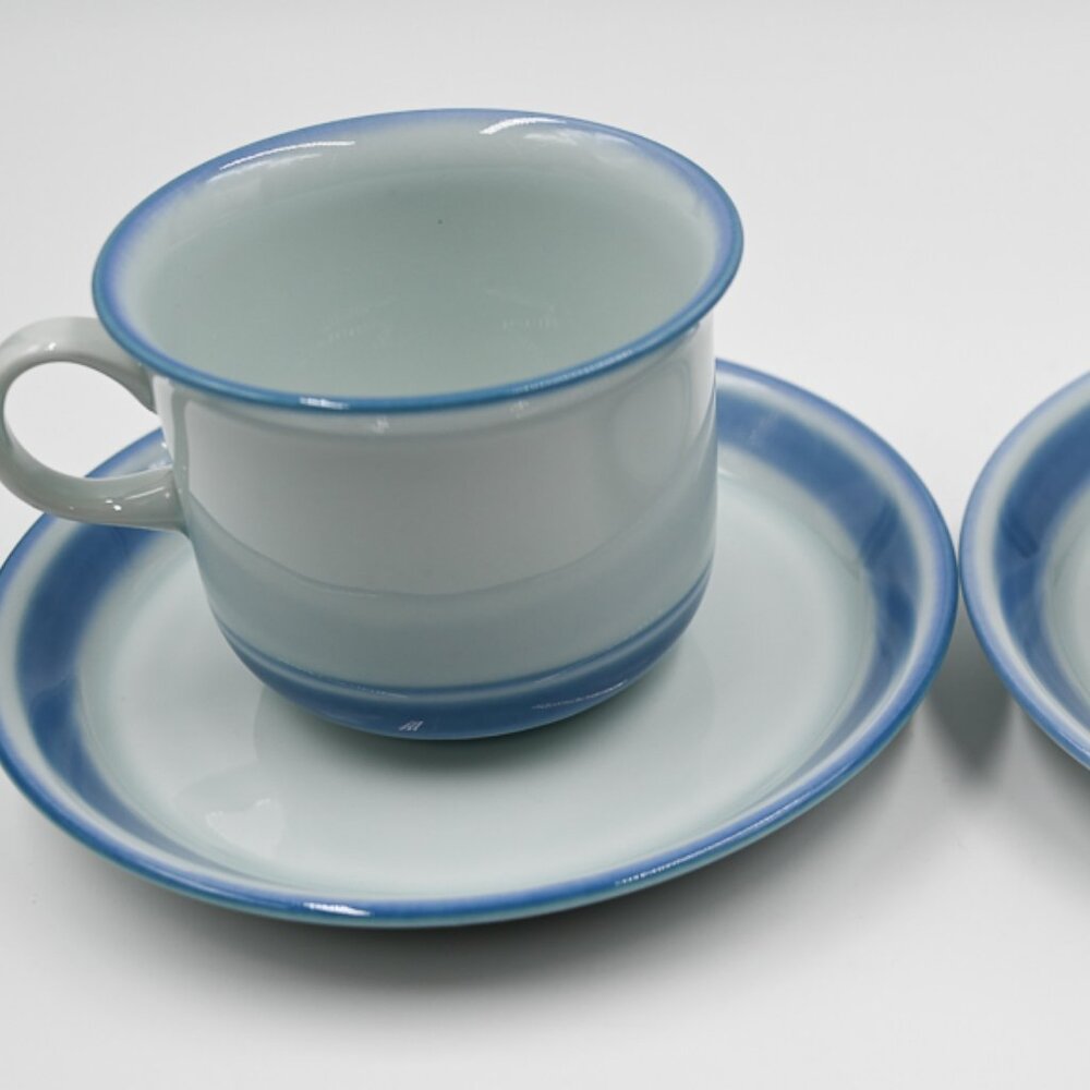 NEW Desiree Denmark Mistletoe Blue and White 2 Cups and Saucers MCM 60s-70s RARE